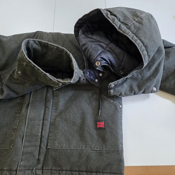 Tough Duck Washed Parka Mens 2XL Charcoal Gray Canvas Workwear Coat Quilt Lined - Picture 13 of 16
